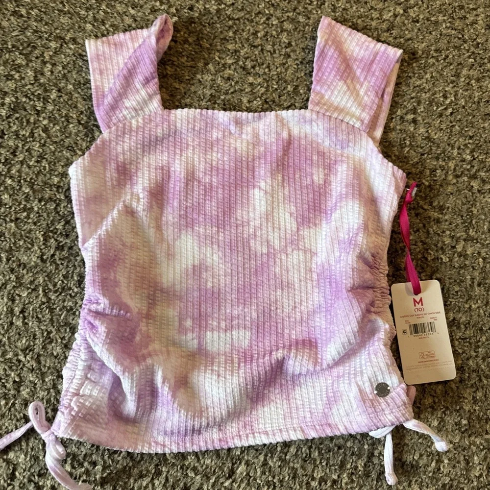 Justice Lavender and White Tie-Dye Ribbed Square-Neck Tank NWT Medium 10
